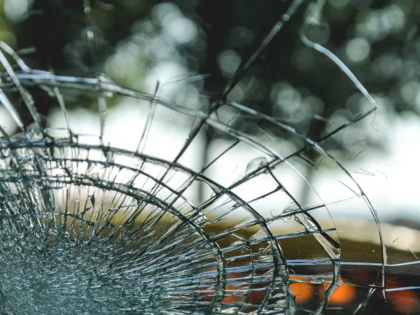 Close up of huge shattered area of windshield.