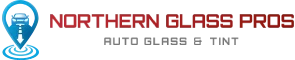 Red text saying "Northern Glass Pros" with grey subtext beneath saying "Auto Glass & Tint"